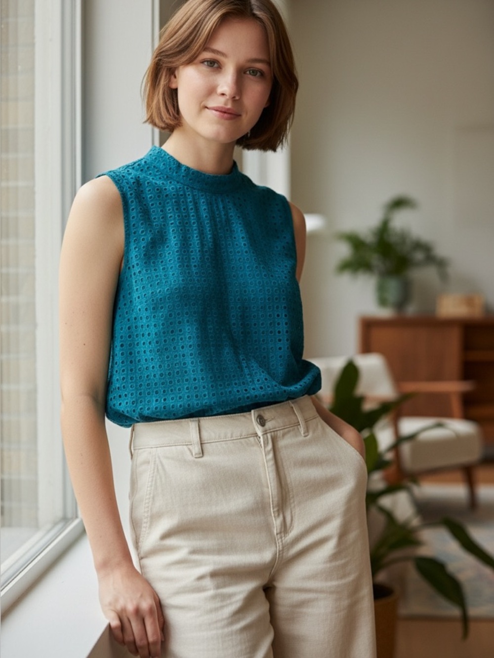 J. CREW Teal Sleeveless Women's Top Blouse Flared bottom, lining, zipper Sz 12